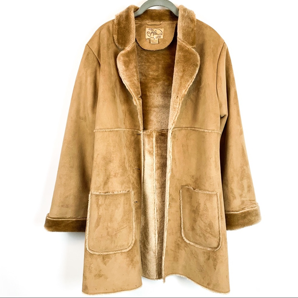 Faux Suede Shearling Coat Women’s Size Medium